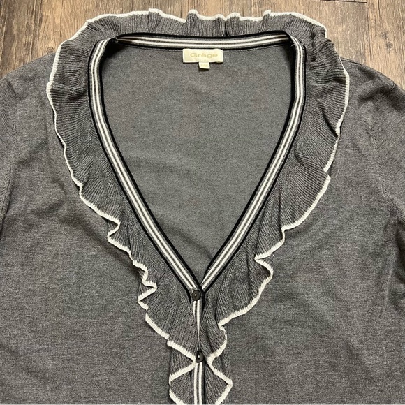 Grege Paris Ruffled Hem Long Sleeve Knit Cardigan V Neck Sweater Evening PartyXL - Picture 9 of 15